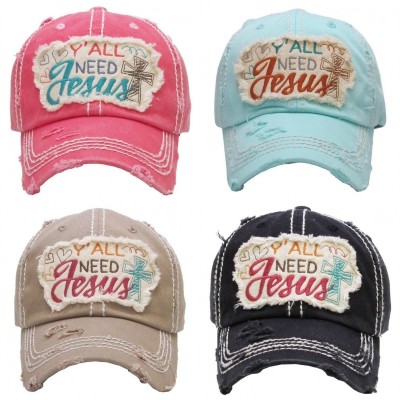 "Y'ALL NEED JESUS" Embroidered  Vintage Style Ball Cap with Washedlook  eb-59356019